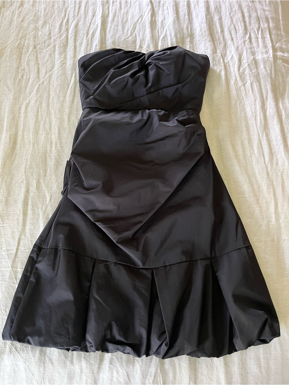 Ariella Strapless Black Cocktail Dress with A-line Bubble Hemline Skirt